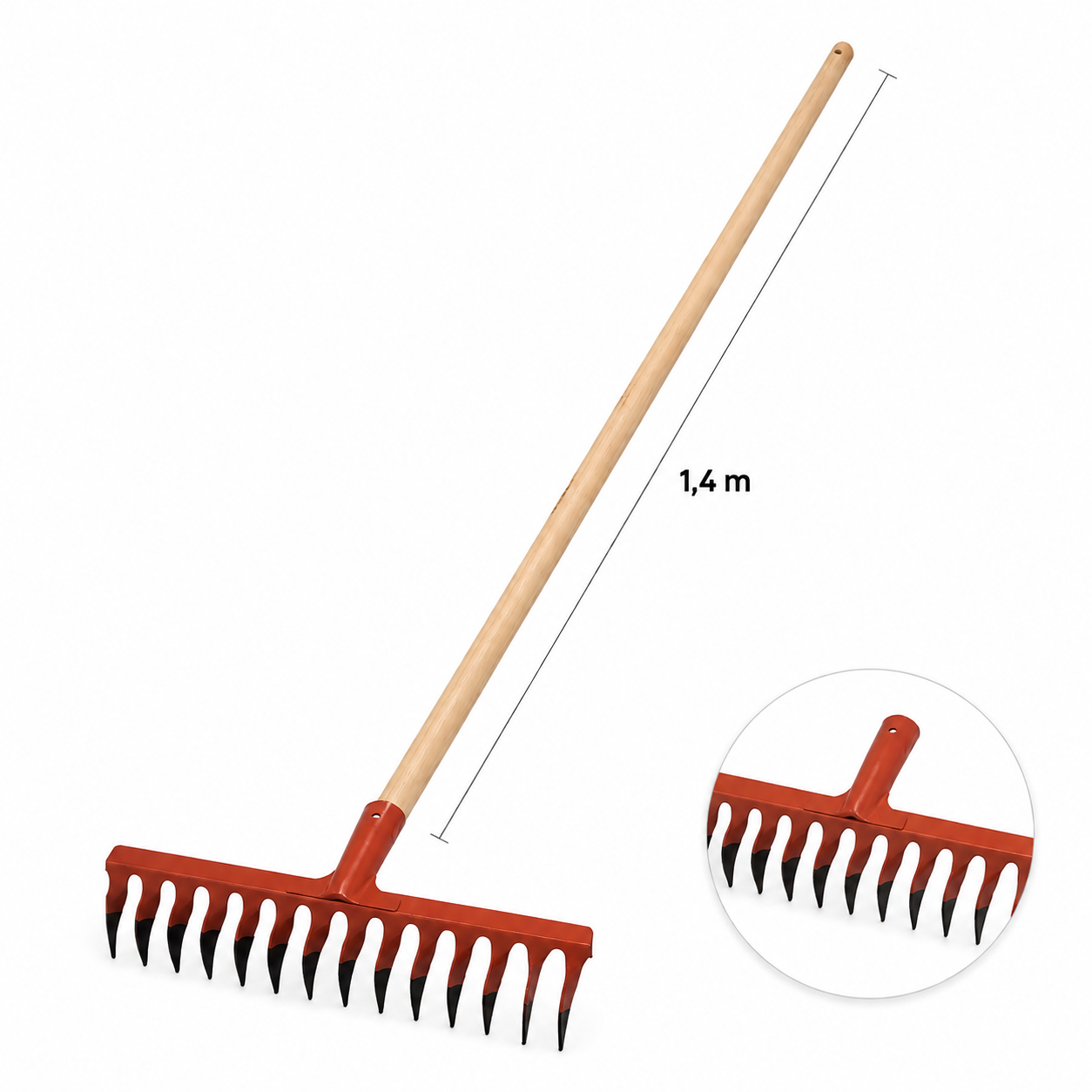 Grebla 14 dinți cu coadă din lemn 140 cm